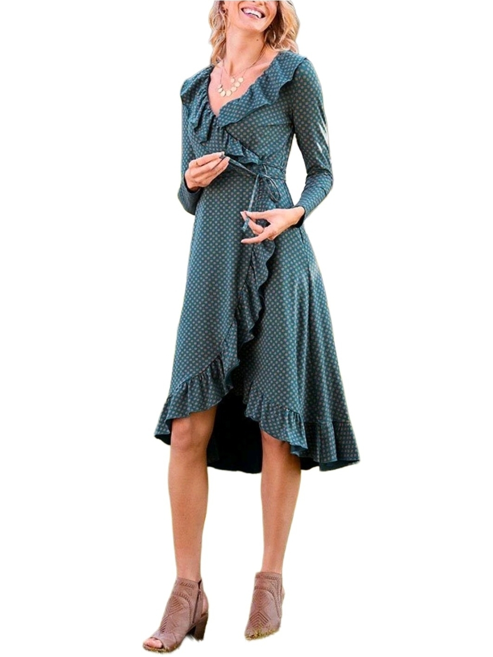 Matilda Jane Womens Teal Blue Choose Your Own Path Reunion Midi Wrap Dress Small